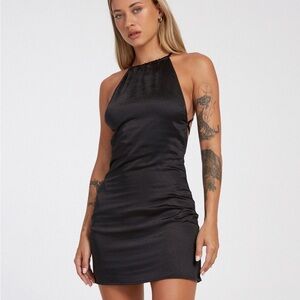 Motel Rocks Black Satin Backless Dress
